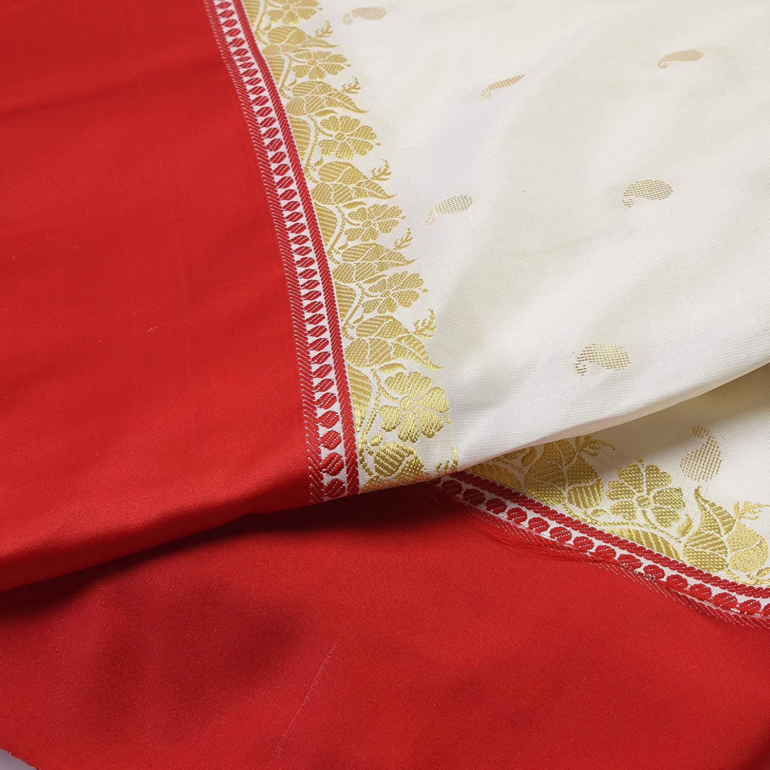 Aishwarya Sarees Damskie Garad Art Jedwabne Sari Z Bluzką (Aiswarya_sarees 3.2_Czerwony i Biały), Czerwony i biały