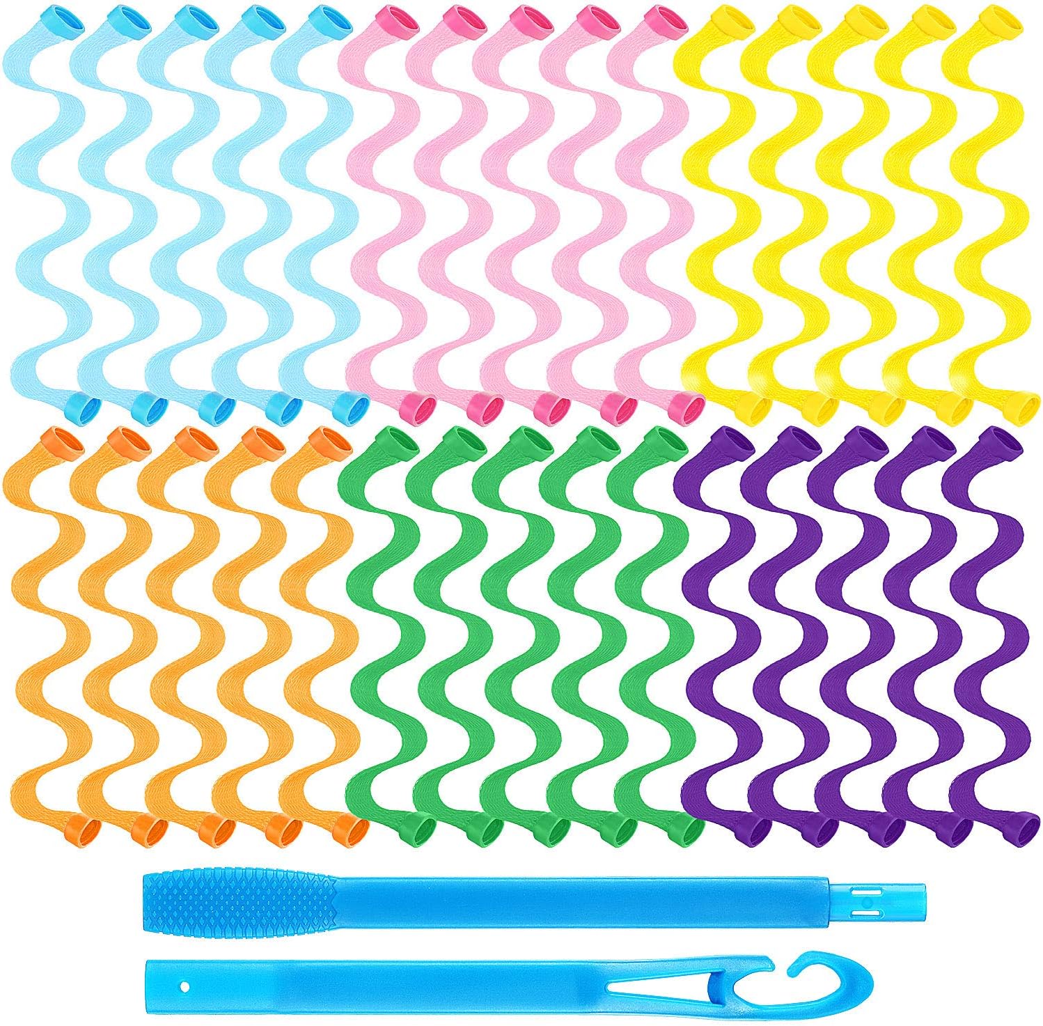 30 Pieces Hair Curlers Kit for Women and Girls, Wave Style Spiral Curls No Heat Rollers with Hooks for Long Hairstyles (30 cm/ 11.8 Inch)