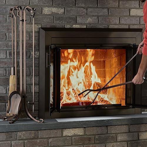 Miniatura 4 de UniFlame, F-1266, juego de herramientas para chimenea de ladrillo martillado de cobre antiguo de 5 piezas