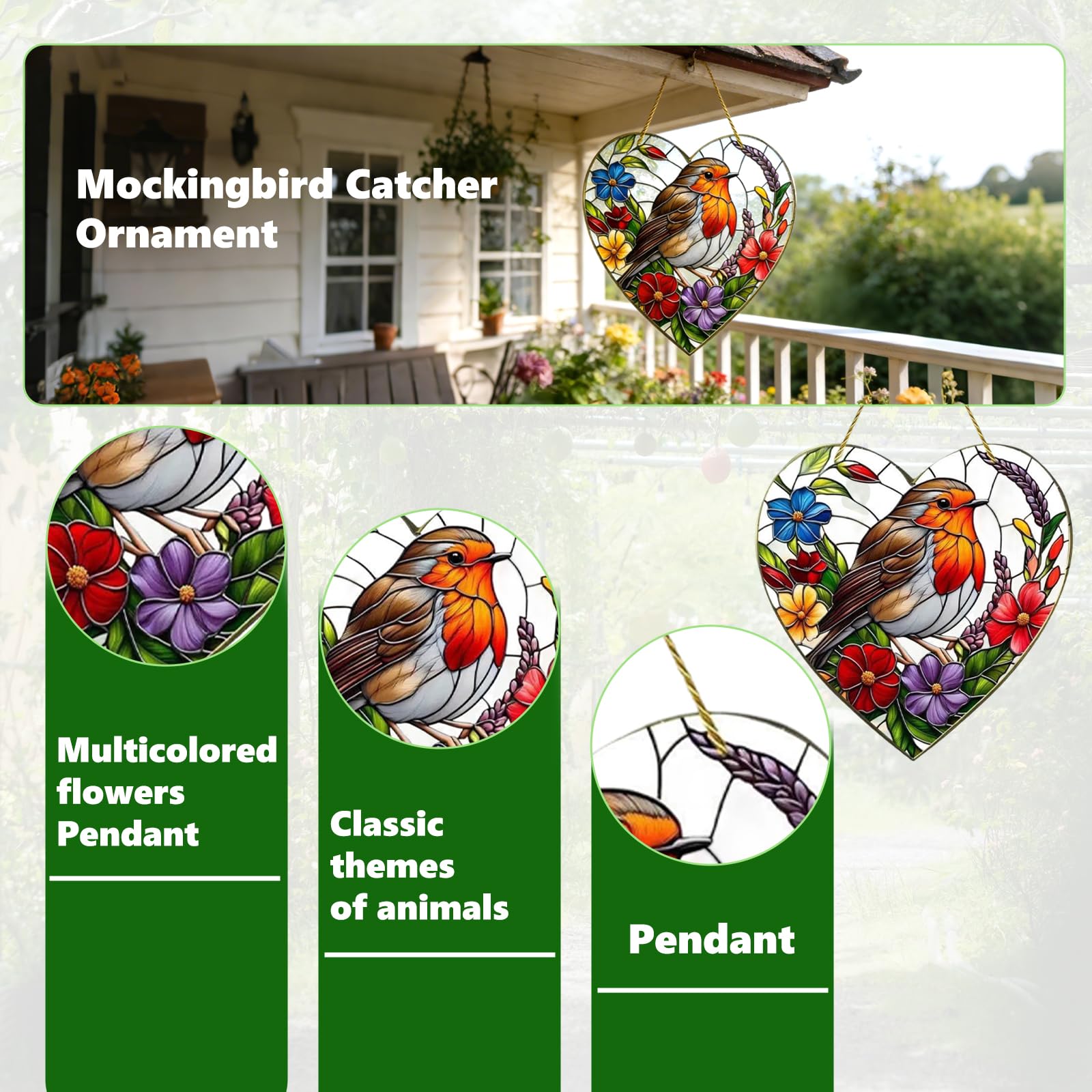 Atrapasoles para Ventana Petirrojos, Acrílico Suncatchers de Colores Colgante, Adorno de Jardín de Petirrojos para Ventanas, Patios, Paredes, Hogar y Jardín