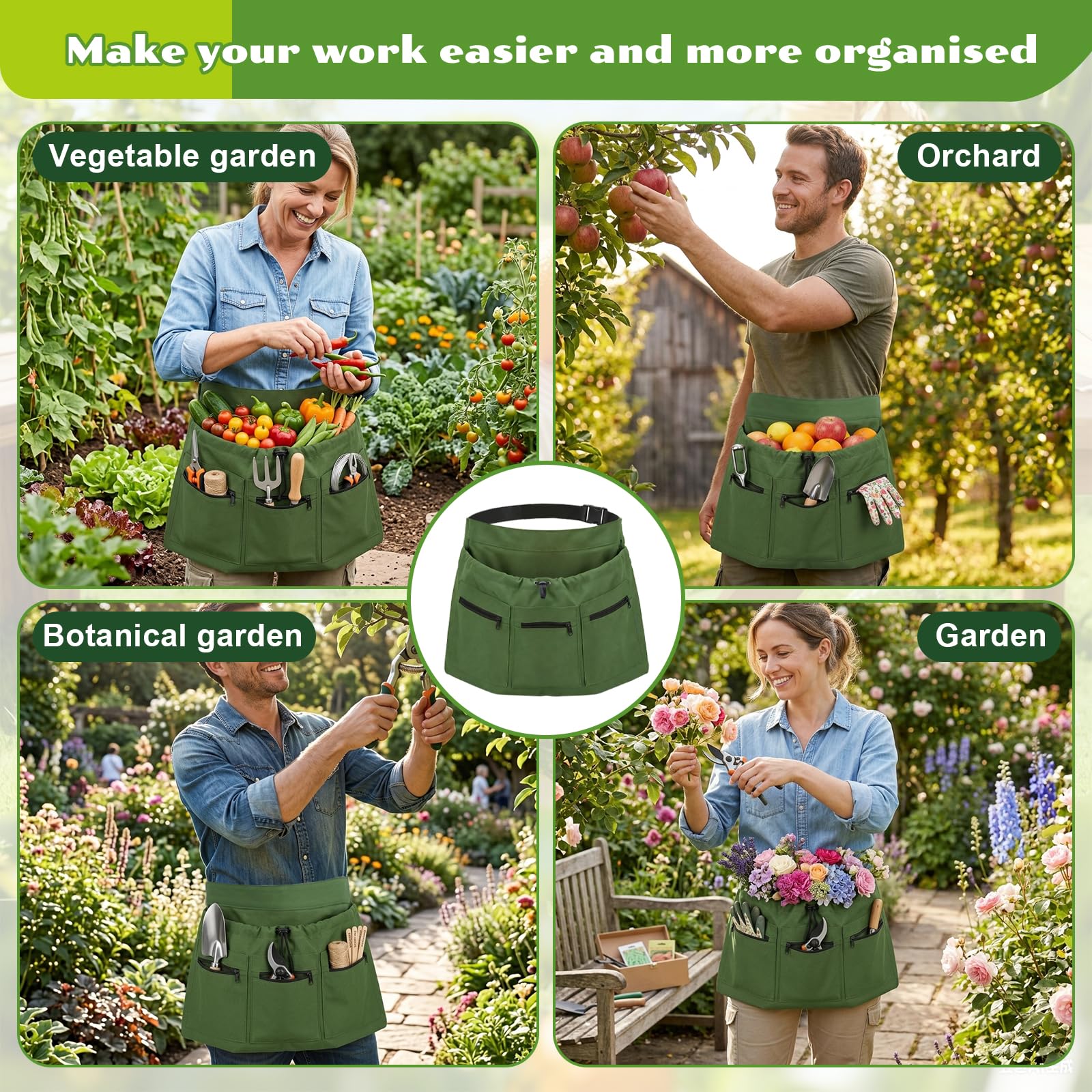 Gärtner Schürze, Verstellbar Halbschürze Gartenschürze Herren Damen, Ernteschürze für Obstgärten, Gärten, Botanische Gärten, Gemüsegärten und landwirtschaftliche Betriebe