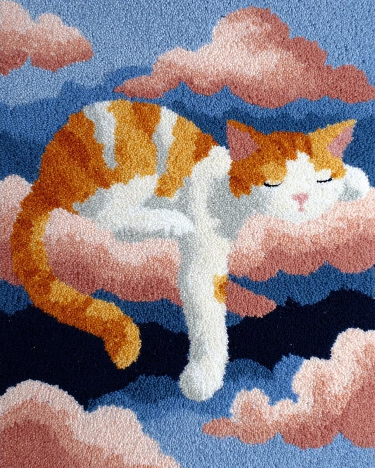 Wallphantom Latch Hook Rug Kits for Adults,Cat Lying on a Cloud