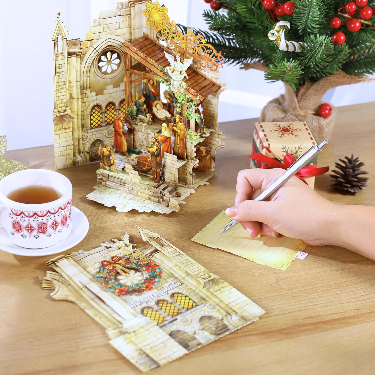 Pop up Christmas Cards Nativity, Holy Night Nativity, 3D Elegant Religious Card with Envelope for Holiday, Manger Scene, Angel, Jesus Christ, Holy Family,Handcrafted Decoration, Merry Christmas Gift - Image 4