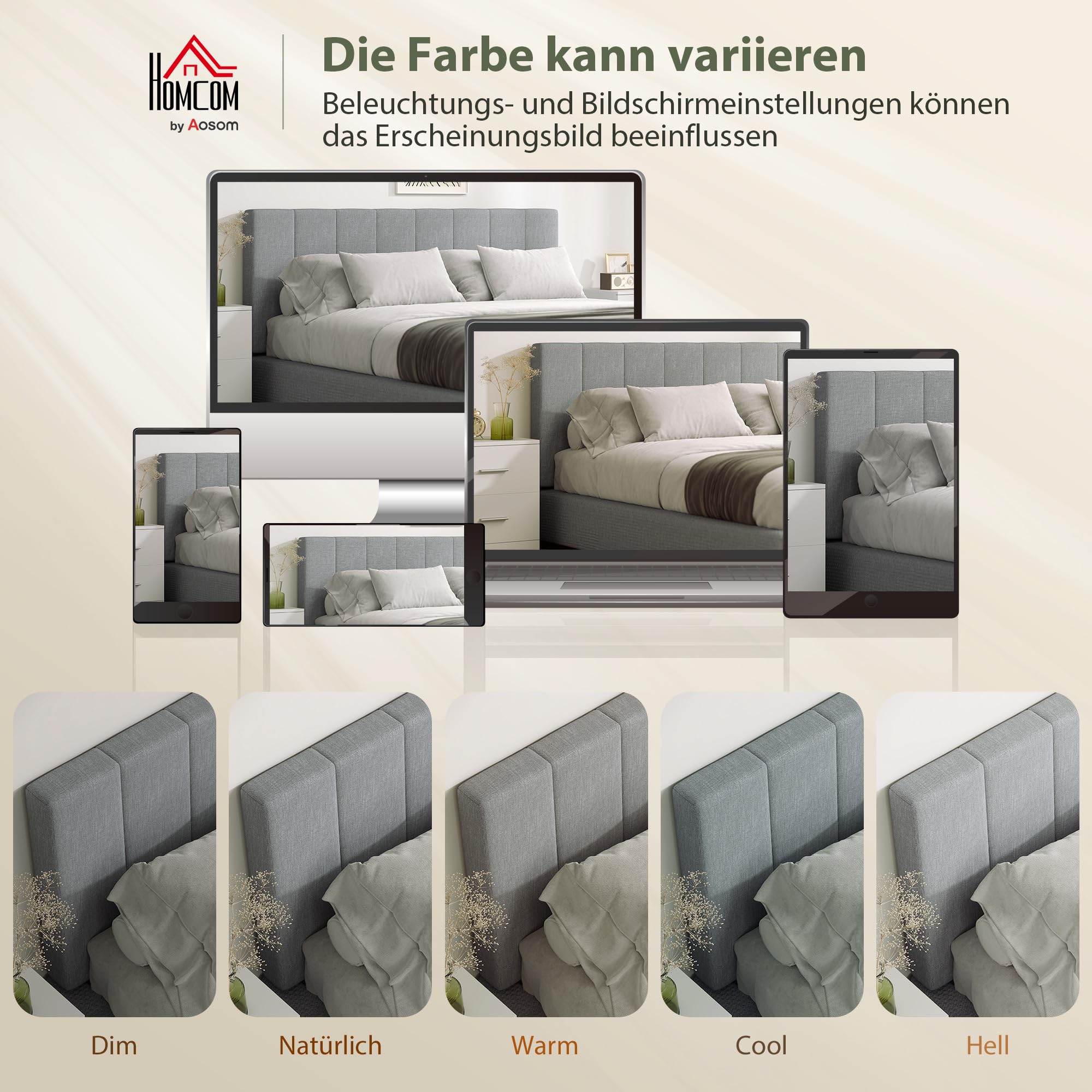 HOMCOM Kopfteil 3-Fach Höhenverstellbar 160 x 10 x 106/116/126 cm Grau