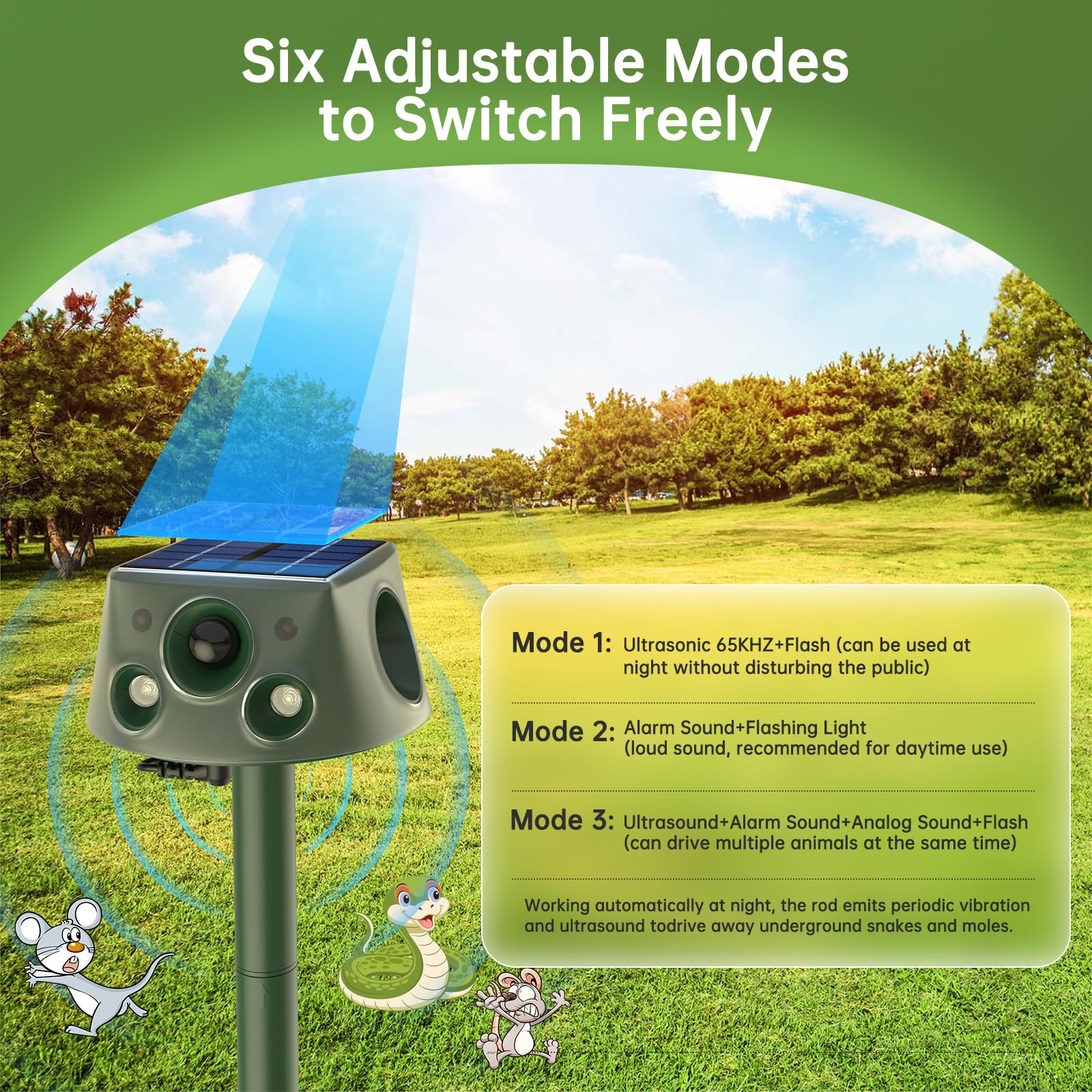 Ultrason Chat Exterieur, Repulsif Chat Ultrason, 5 Modi Einstellbar Marderschreck, Solarladung Ultrason Chat Exterieur, 360° Effektiv für Katzen, Hunde, Vögel, Mäuse