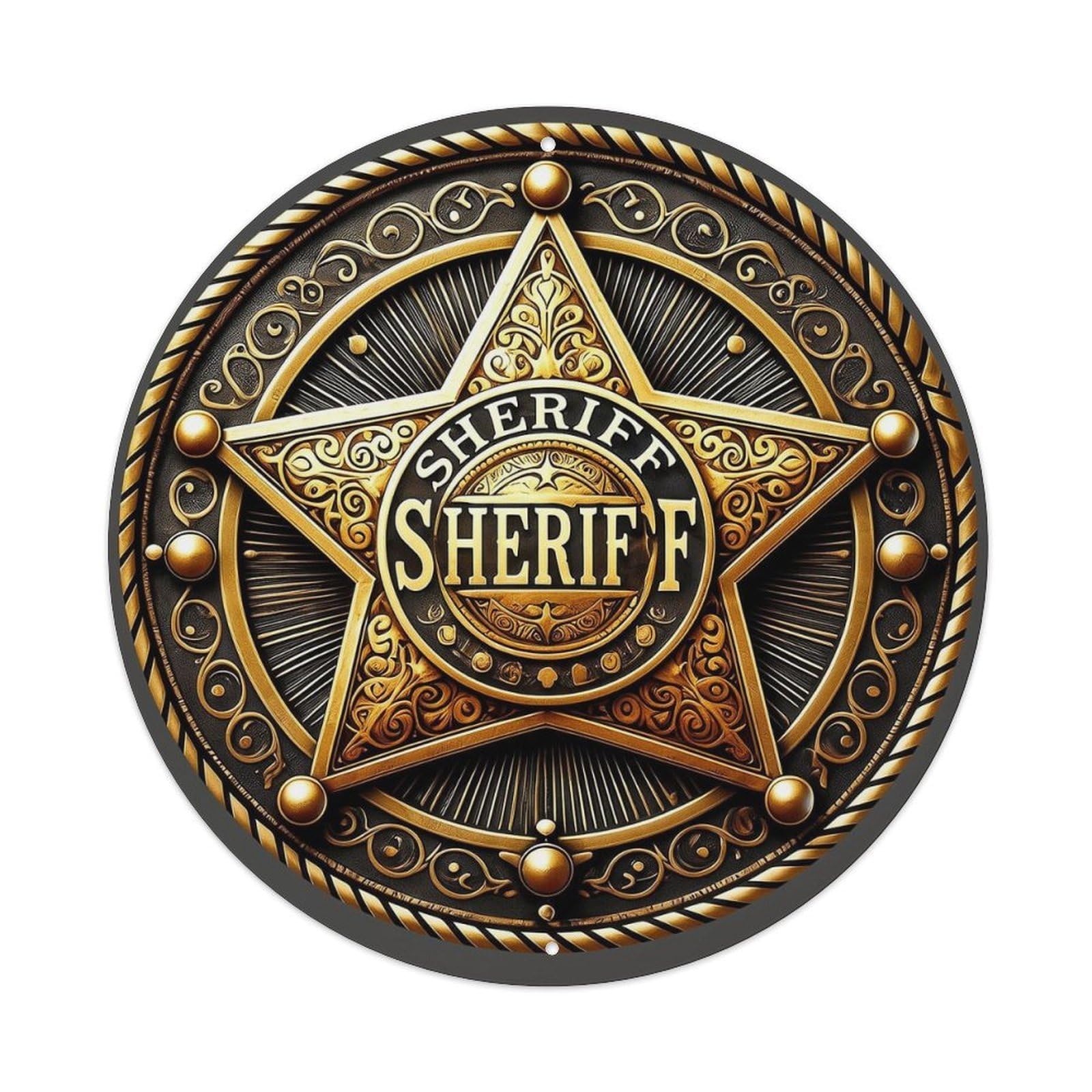 Golden Star Sheriff Badge Design Vintage Metal Tin Sign Retro Wall Decor, Metal Poster for Home, Bar, Cafe, Office，Man Cave，Gift,8x8 Inch