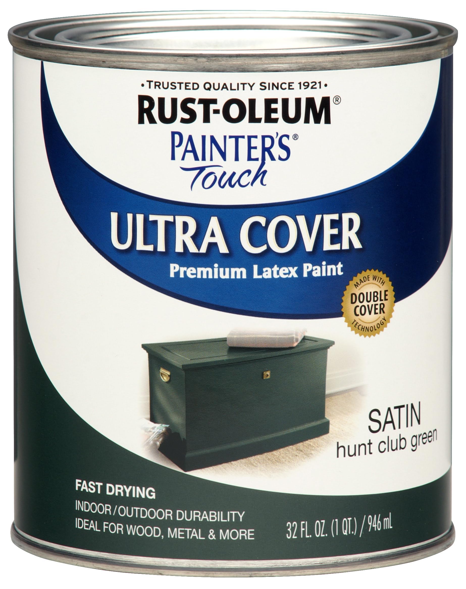 Rust-Oleum 267334 Painter's Touch Latex Paint, Quart, Satin Hunt Club Green, 1 Quarts (Pack of 1)