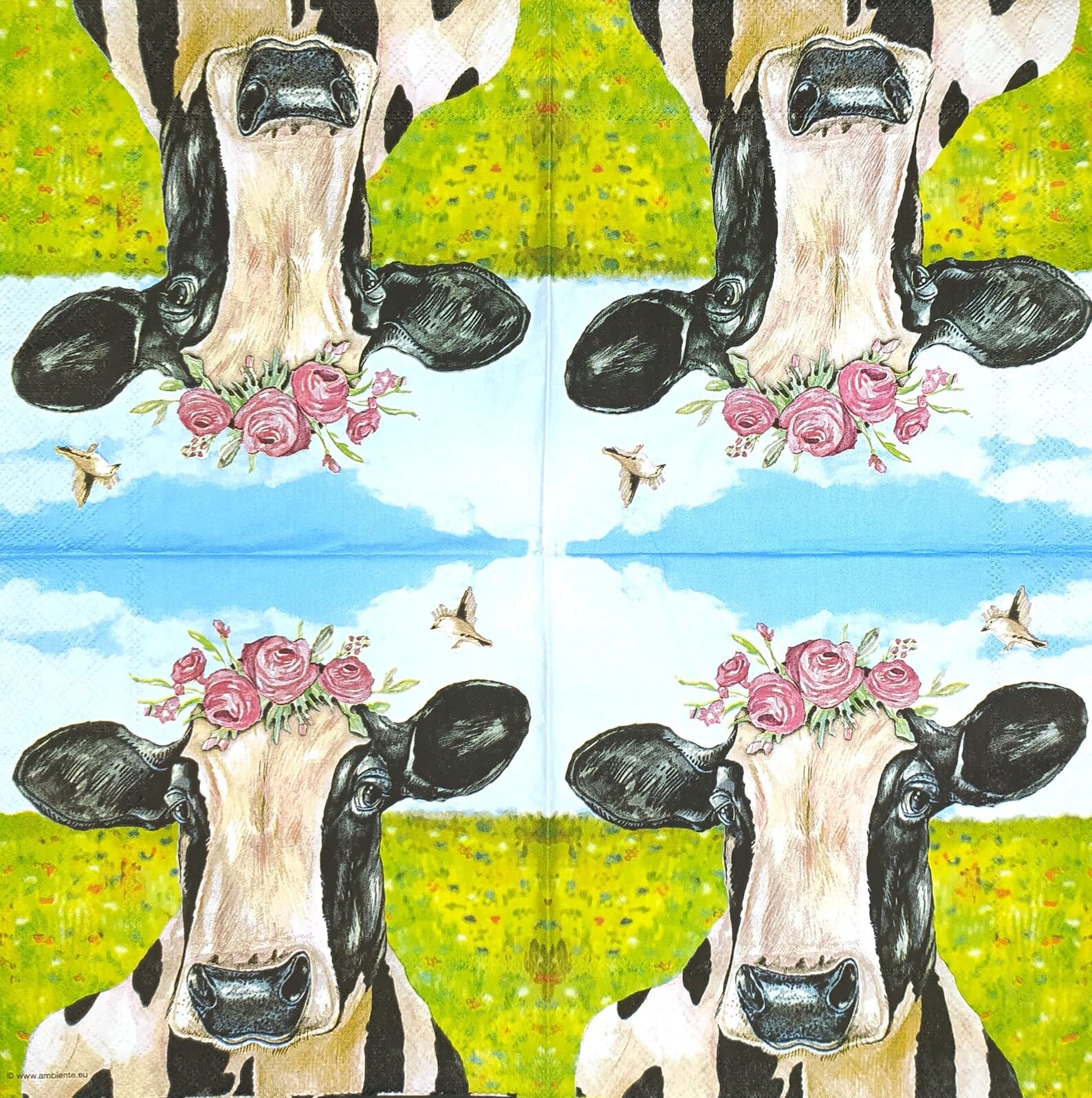 Set of 2 Individual Decoupage Paper Party Napkin Fancy Cow Heifer Spring Watercolor Decor Luncheon Napkins for a Birthday Holiday, Wedding, Cocktail Party