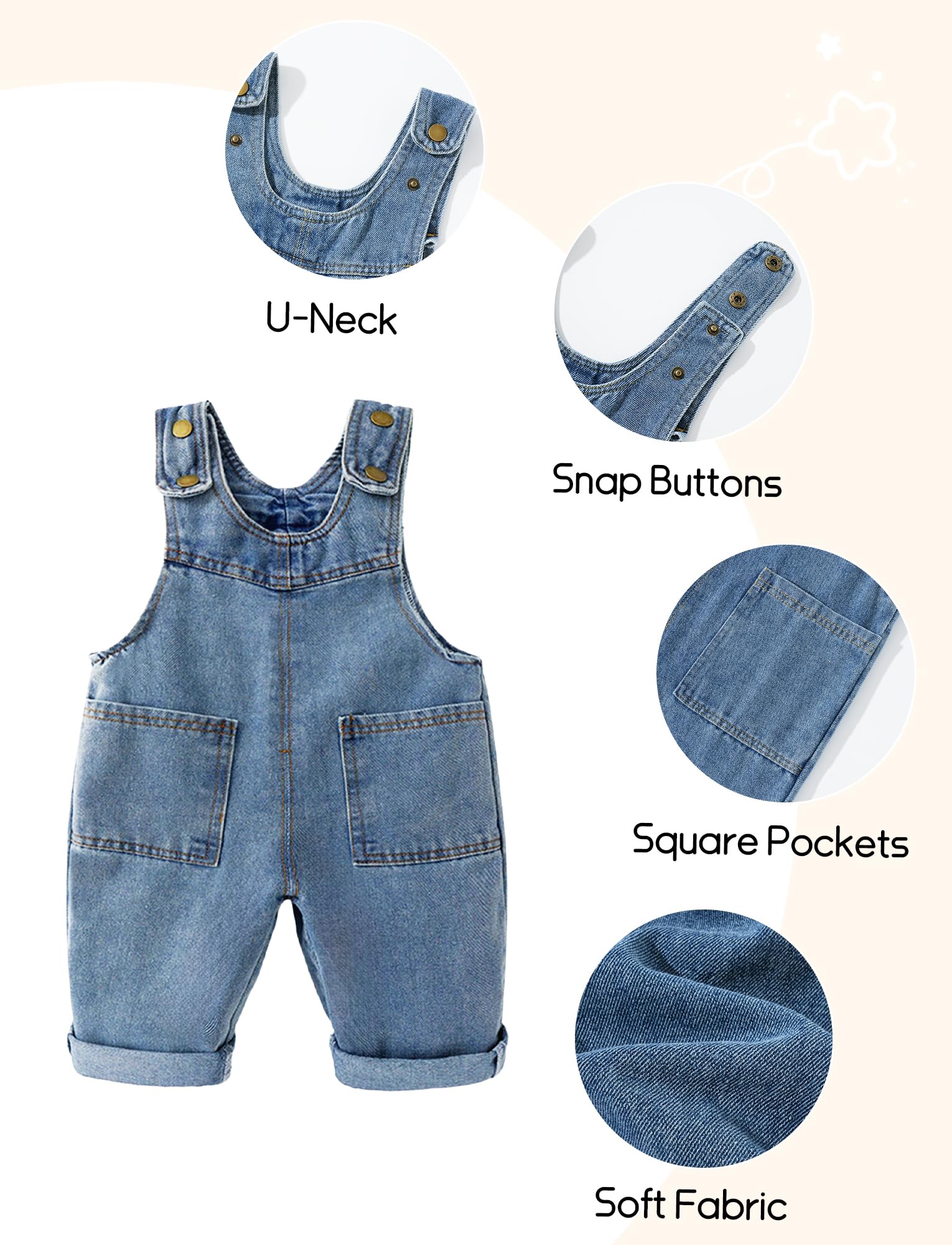 SEAUR Bebe Garçon Salopette en Jean Jambe Droite Décontractée Salopette Ample Enfant Combinaison Denim Sans Manches