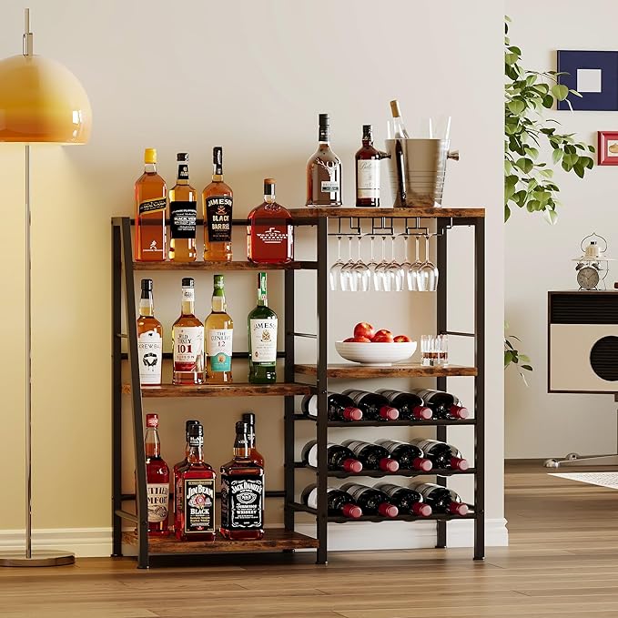 Gabinete Bar para Hogar Homeiju, Estante de 3 Niveles para Vino y Licor, Marrón miniatura 7