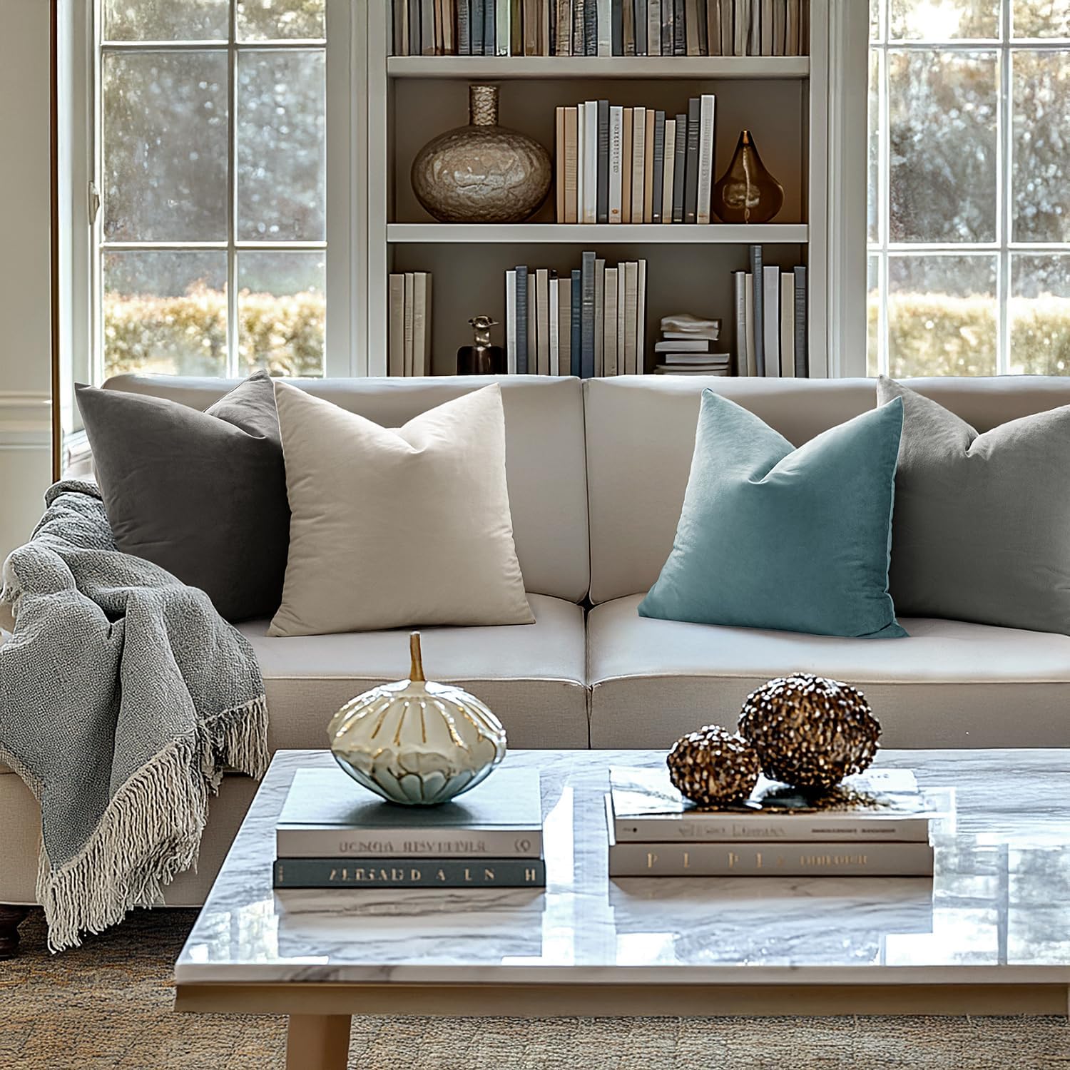 MIULEE 26x26 Inch Euro Sham Velvet Pillow Covers, Set of 2 Large Square Decorative Pillows -Cream White Super Soft for King Bed, Sofa, Couch, Accent Chairs 26" x 26" (Pack of 2) Cream White