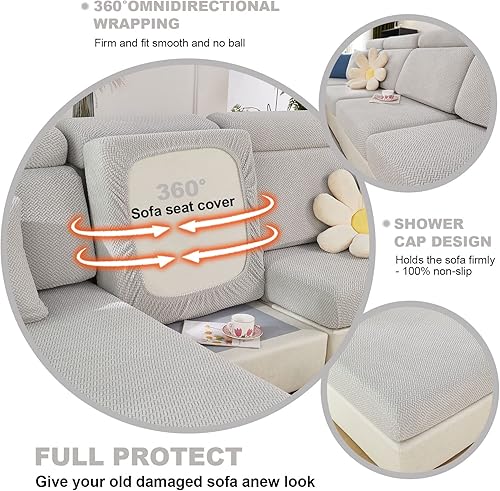 Miniatura 6 de MIFXIN Funda mágica para sofá, funda elástica universal para cojín seccional en forma de L, protector de muebles para diván (tejido gris claro,