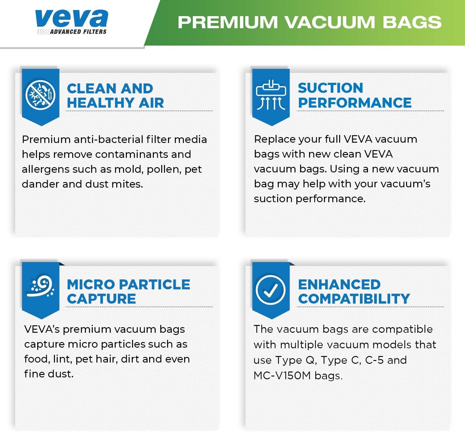 30 Pack VEVA Premium SuperVac Vacuum Bags Type C compatible with Kenmore Sears canister vacuum cleaners replacement Style C, Q, C/Q, CQ, 5055, 50557, 50558, 50104 bags; Elite and Progressive models