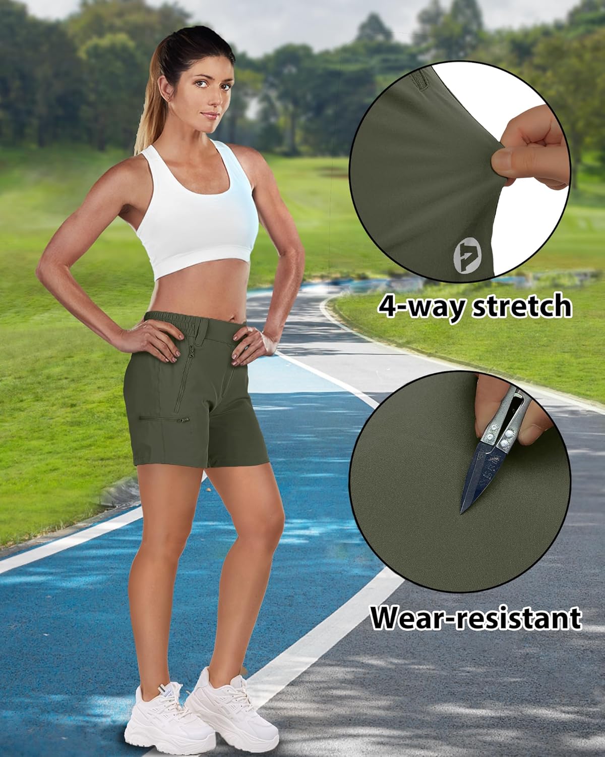 Outdoor Ventures Women's Hiking Shorts Stretch Lightweight Golf Shorts Quick Dry UPF 50+ 5 inch Cargo Short for Camping
