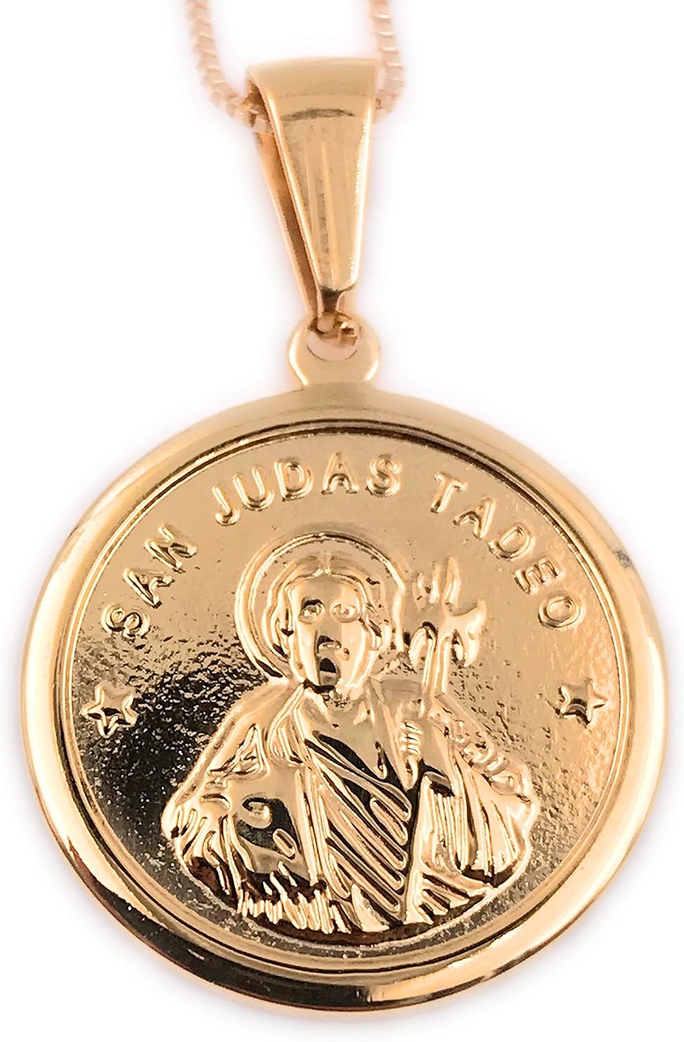 LESLIE BOULES Saint Jude Medal Pendant Necklace 18K Gold Plated Chain Religious Jewelry
