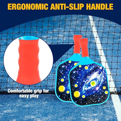 Miniatura 5 de Juego de 2 palas de pickleball para niños, diseño ligero, agarre pequeño para un fácil control, juegos al aire libre e interiores para niños de 4 a