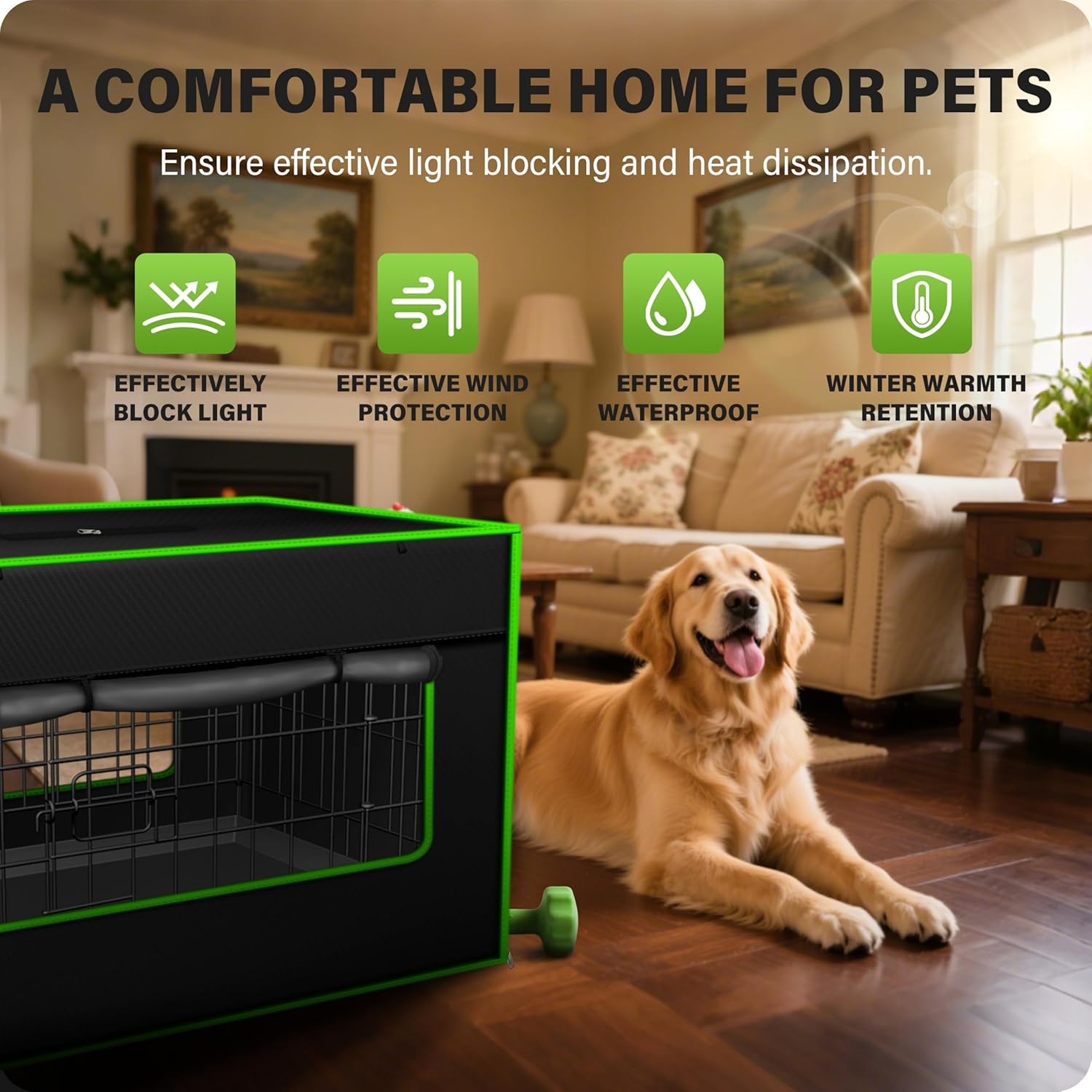 Dog Crate Cover, Insulated Dog Kennel Cover & Dog Cage Cover, 600D Oxford Ventilated Insulated Noise-Reducing, 30''L×19''W×21''H, Anxiety Relief 90% UV Block Waterproof