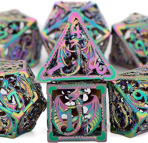 OUKELANWO DND - Juego de dados poliédricos huecos de metal Blood Splash D y D DD juego de dados D20 D12 D10 D8 D6 D4 con estuche genial juegos de