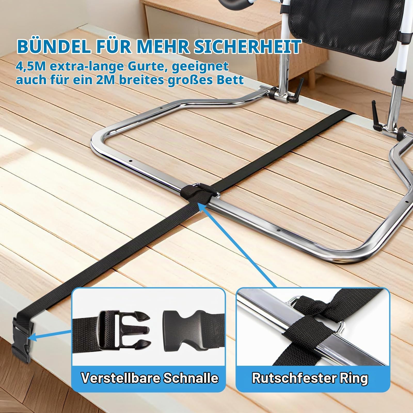 Aufstehhilfe Bett fur Senioren, Faltbare Bettgitter für verstellbares Bett, Nicht wackelige Betthilfsstange für Senioren, passend für King/Queen/Voll/Twin
