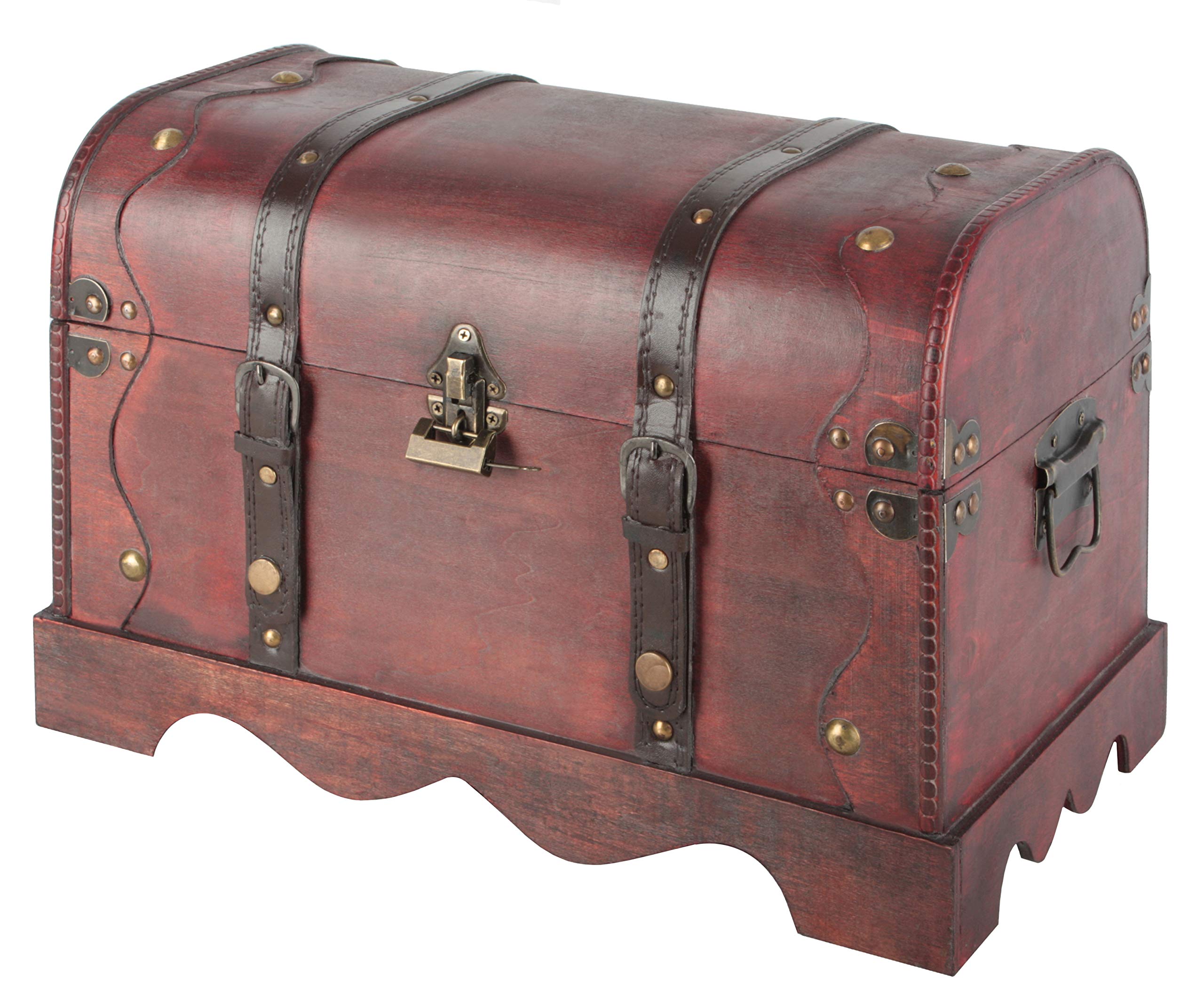 Schatztruhe Schatzkiste Holz 40 x 27 x 23,5cm Mit Deckel Verschluss Piratenkiste Geschenk-Box Verschließbar Aufbewahrungsbox Holztruhe Geldtruhe Vintage-Look