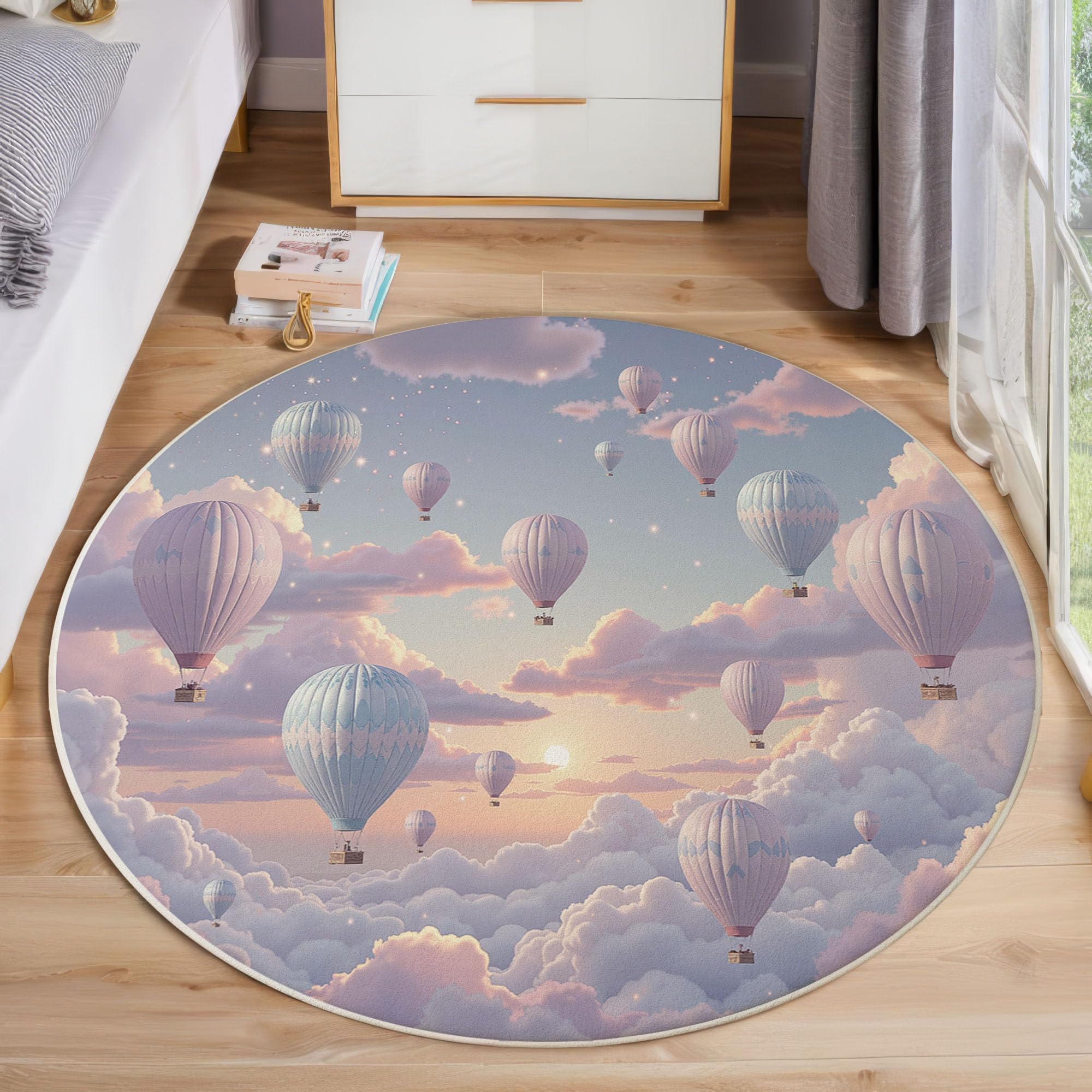 Tapis de chambre montgolfière bleu poudré pour créer un salon chaleureux