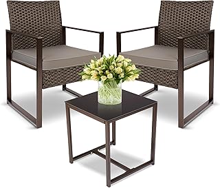 YIYAN 3 Pieces Outdoor Furniture Set Patio Rattan Wicker Chairs & teatable