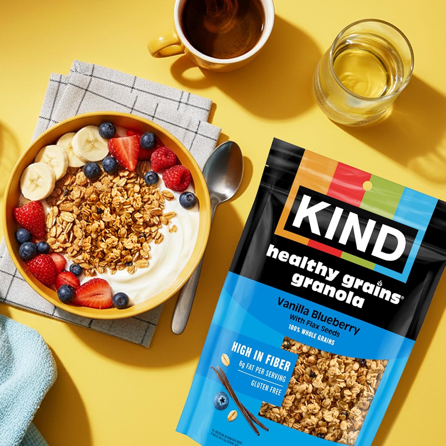 Kind Healthy Grains Granola, Vanilla Blueberry Clusters with Flax Seeds, Gluten Free, Healthy Snack Mix, 6g Protein, 11oz, 6 Count