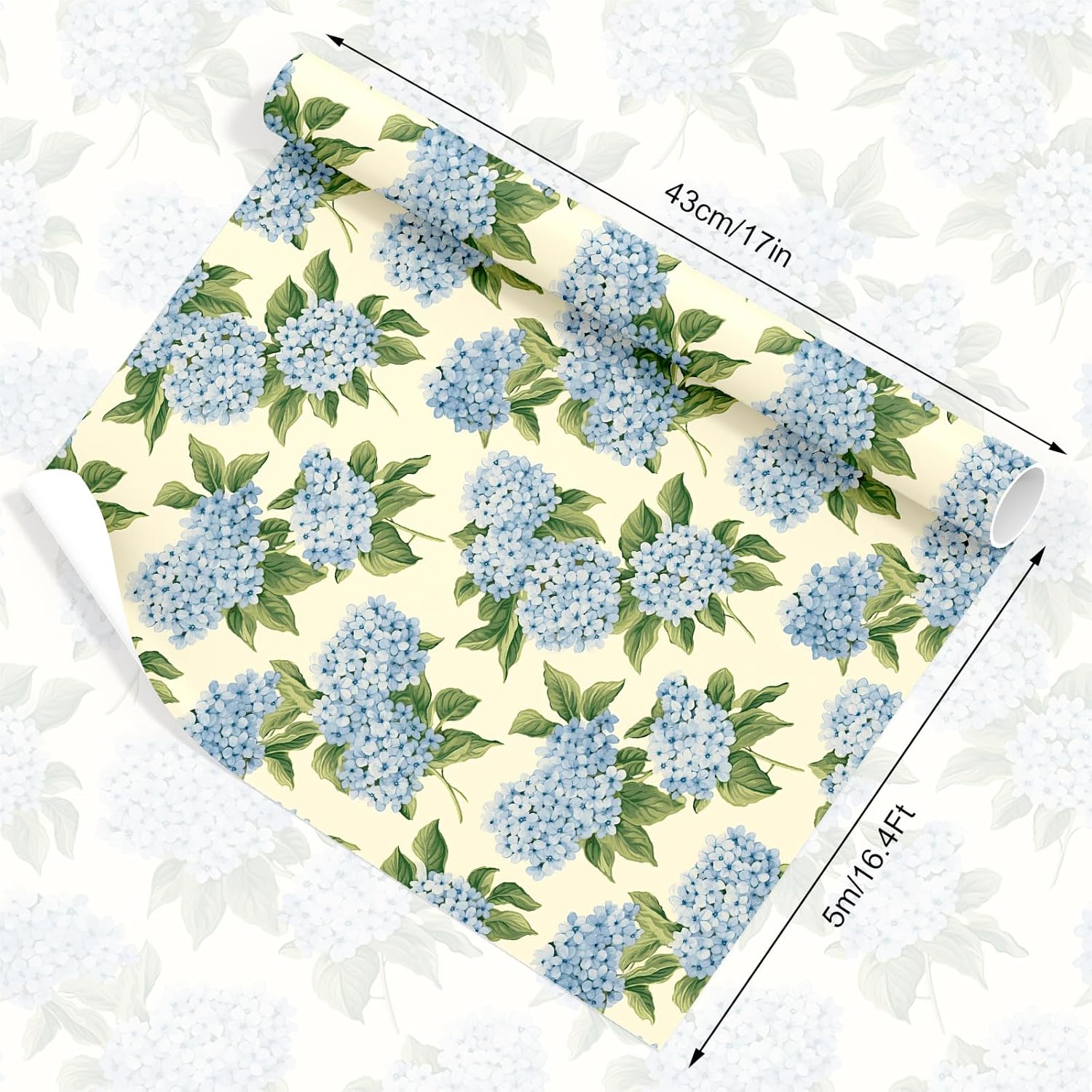 JarThenaAMCS Hydrangea Wrapping Paper - Mini Roll - 17 Inch x 16.4 Ft Blue Floral Gift Wrap Paper for Spring Birthday Baby Shower Wedding Party DIY Crafts - Image 2