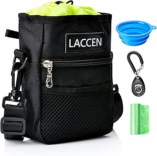 LACCEN Dog Treat Pouch - Dog Walking Bag with Poop Bag & Collapsible Travel Pet Bowl & Doggie Clicker, Adjustable Waistband Dog Treat Bag, Built-in Poo Waste Bag Dispenser, Treat Bags for Dog Training