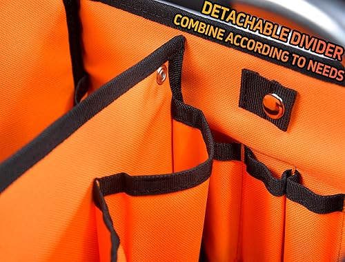 Miniatura 2 de Bolsa de herramientas para electricista de 12 pulgadas, poliéster balístico 1680D, 34 bolsillos, parte superior abierta, bolsas de herramientas