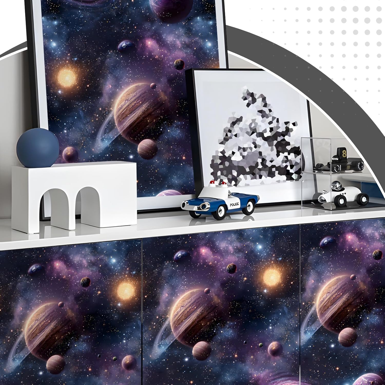 Galaxy Wallpaper Cosmic Peel and Stick - 17.3"x120" Matte Universe Planets Stars, Self-Adhesive Vinyl for Kids Bedroom, Walls, Furniture, Waterproof & Easy to Install