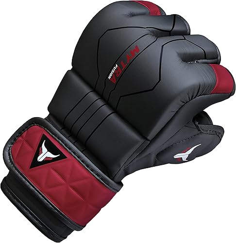 Miniatura 7 de Mytra Fusion MMA Guantes de artes marciales de 7 onzas, guantes de agarre de palma abierta, maya ocultar, guantes de cuero para muñeca, guantes de