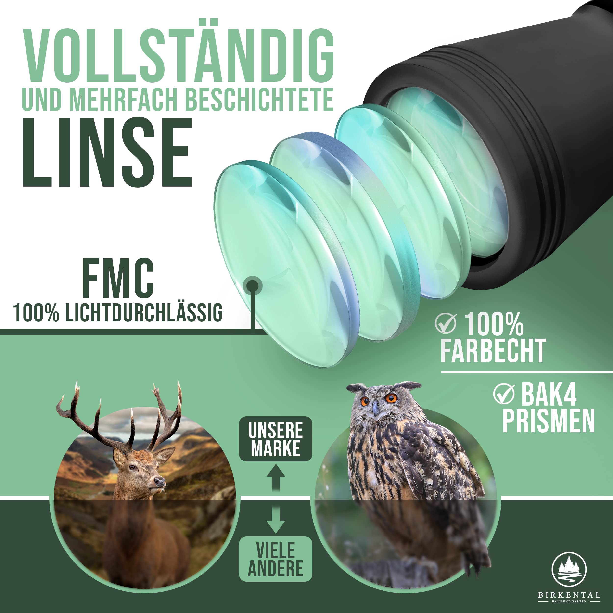Birkental Fernglas Erwachsene 10x50 inkl. Zubehör-Anfänger und Profis-HD Zoom,wasserdicht,leicht,kompakt-auch für Brillenträger-breites Sichtfeld Feldstecher-Jagd,Vogelbeobachtung,Astronomie (Schwarz)