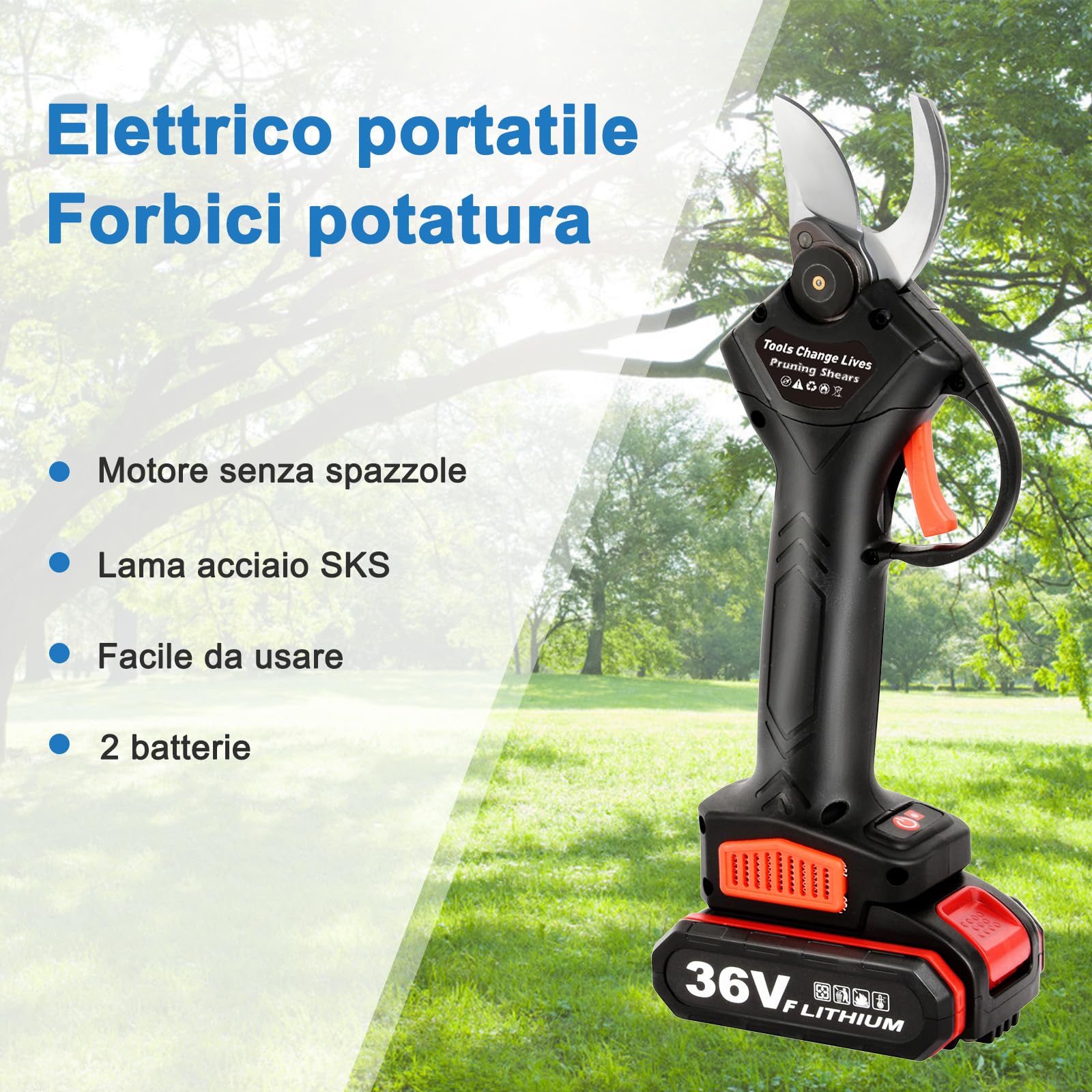 Forbici e Cesoie per Potatura 30mm con 2 Batterie | Forbici Potatura Elettriche, Forbici Giardinaggio Portatile Strumento Cordless Professionale per Albero Rami Arbusti
