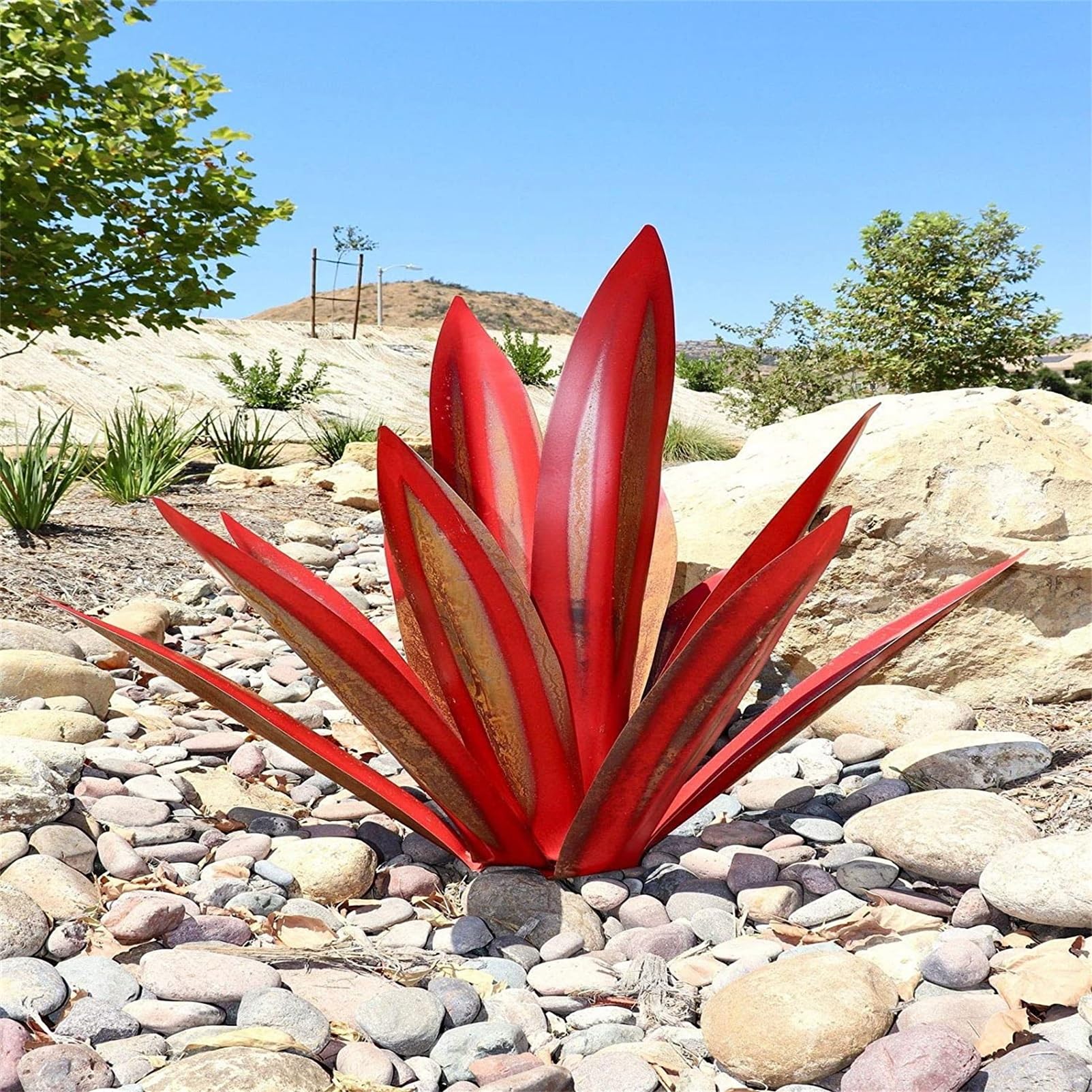 Set da 2 Pezzi Scultura di Agave in Metallo Fatta A Mano da 27 Cm, Decorazione da Giardino Resistente alla Ruggine E agli Agenti Atmosferici per Cortile, Prato E Esposizione Interna