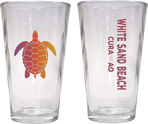 R and R Imports White Sand Beach Curaçao - Recuerdo de cristal con diseño de tortuga, 16 onzas, paquete de 2