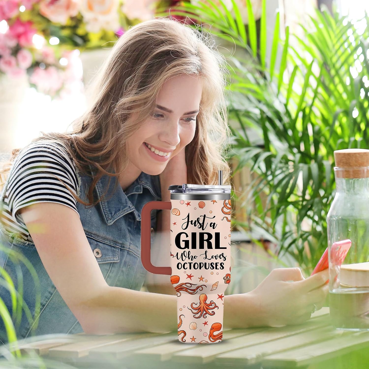 Octopus Lovers Gifts For Women, Just a Girl Who Loves Octopus Gift, 40oz Cute Octopu Tumbler, Friendship Present For Octopu Lover Friend, Birthday Sea Animal Lover Coffee Cup Gifts For Girl - Image 8