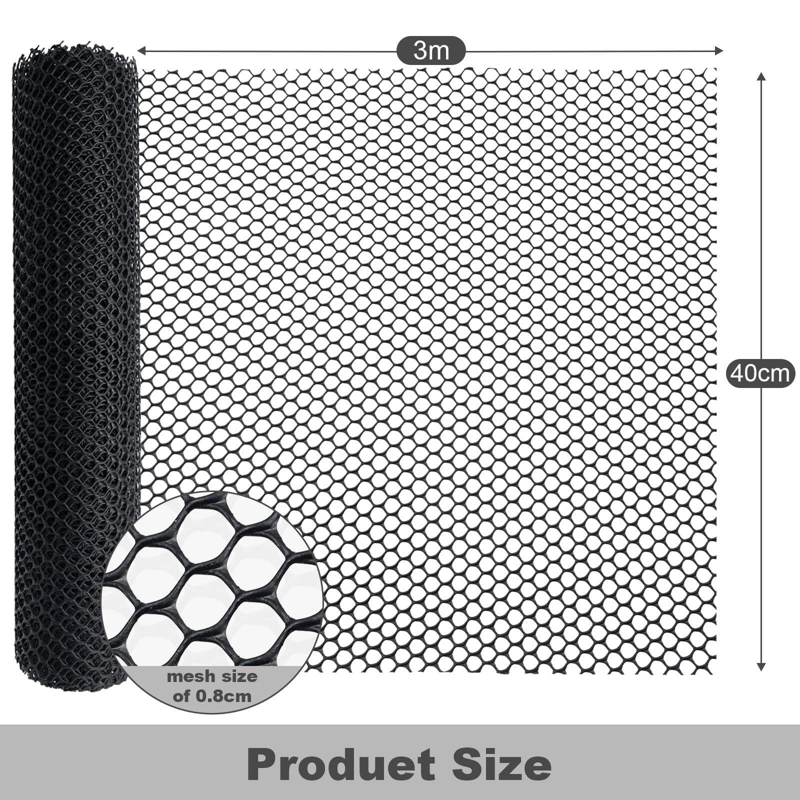 Tking Plastic Chicken Wire Mesh Roll 40cm x 3m (15.75" x 118.11") 8mm Holes & 50 Fixed Straps Fencing Mesh Poultry Breeding Netting Garden Balcony Net Fence Farm For Home Gardening Protection Black - Image 2