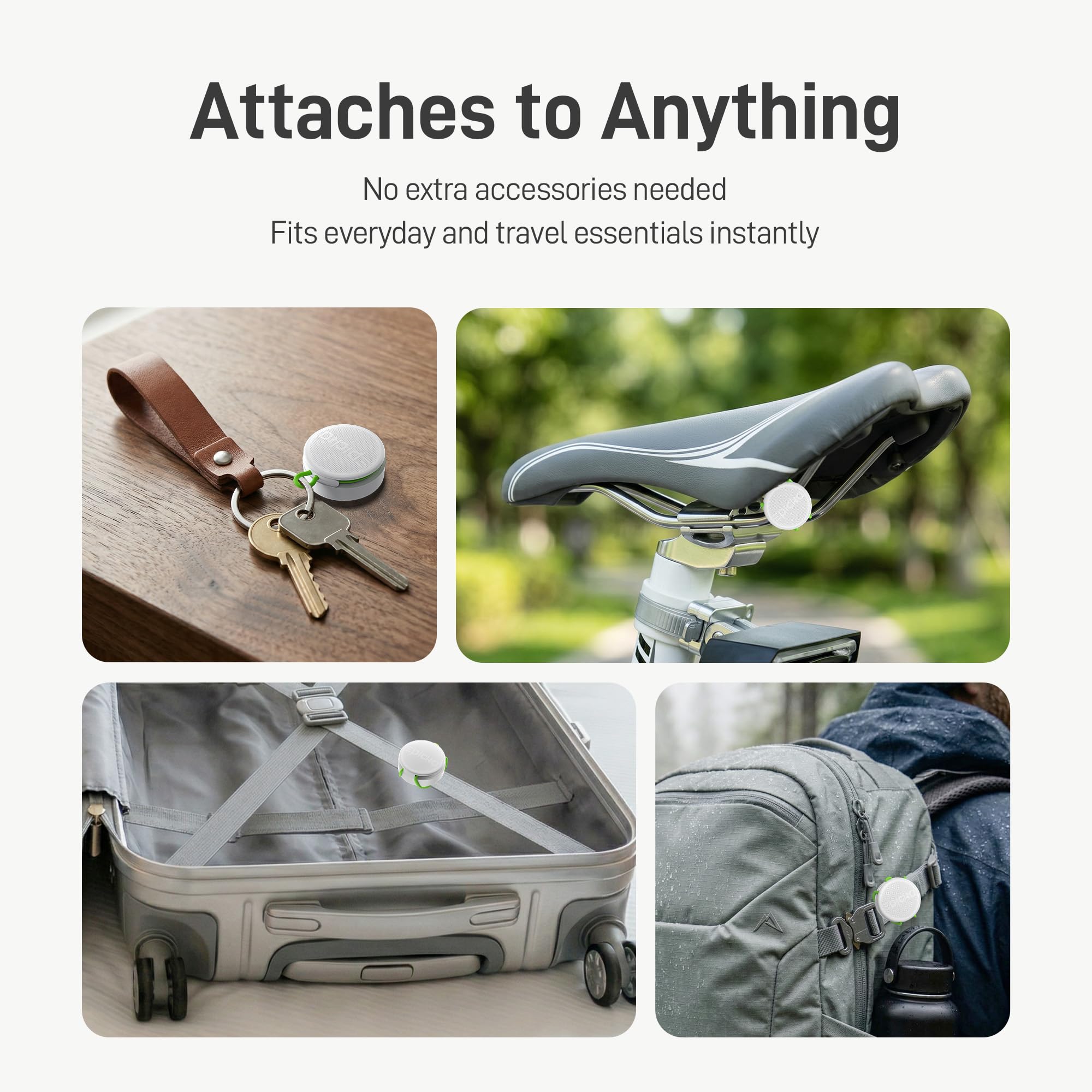 Epicka Targhette con cinturino regolabile integrato, batteria di 2 anni, compatibile con Apple Find My (solo iOS), NFC e IP67, impermeabile, Smart Tag per chiavi, bagagli, bici, animali domestici