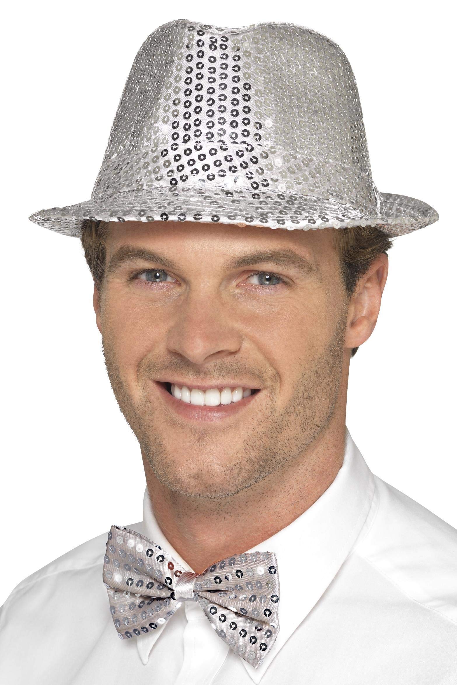 Smiffys Unisex Sequin Trilby Hat (Silver)