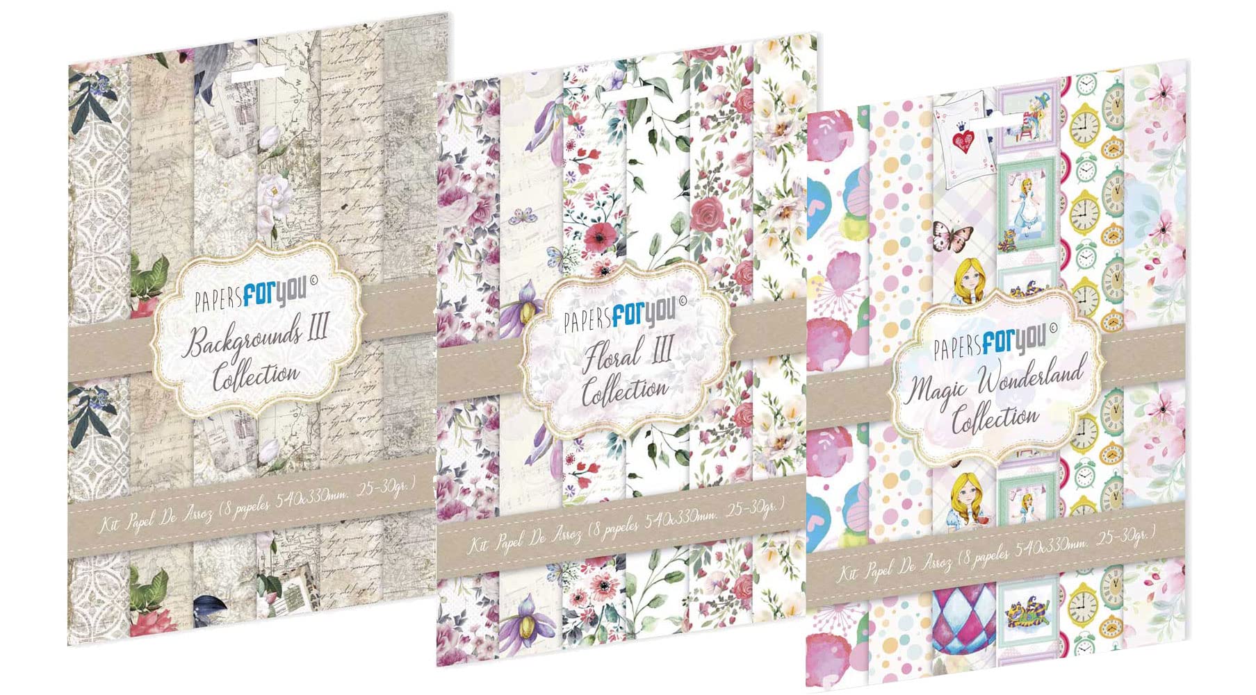 Papers For You Kit 3 Collections 8 Papier de riz 54 x 33 cm (Backgrounds III - Floral III - Magic Wonderland