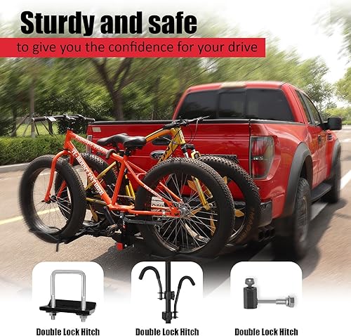 Miniatura 9 de FORWODE Portabicicletas de plataforma de montaje de enganche para bicicletas, capacidad de 200 libras, sin tambaleo, se adapta a neumáticos de hasta