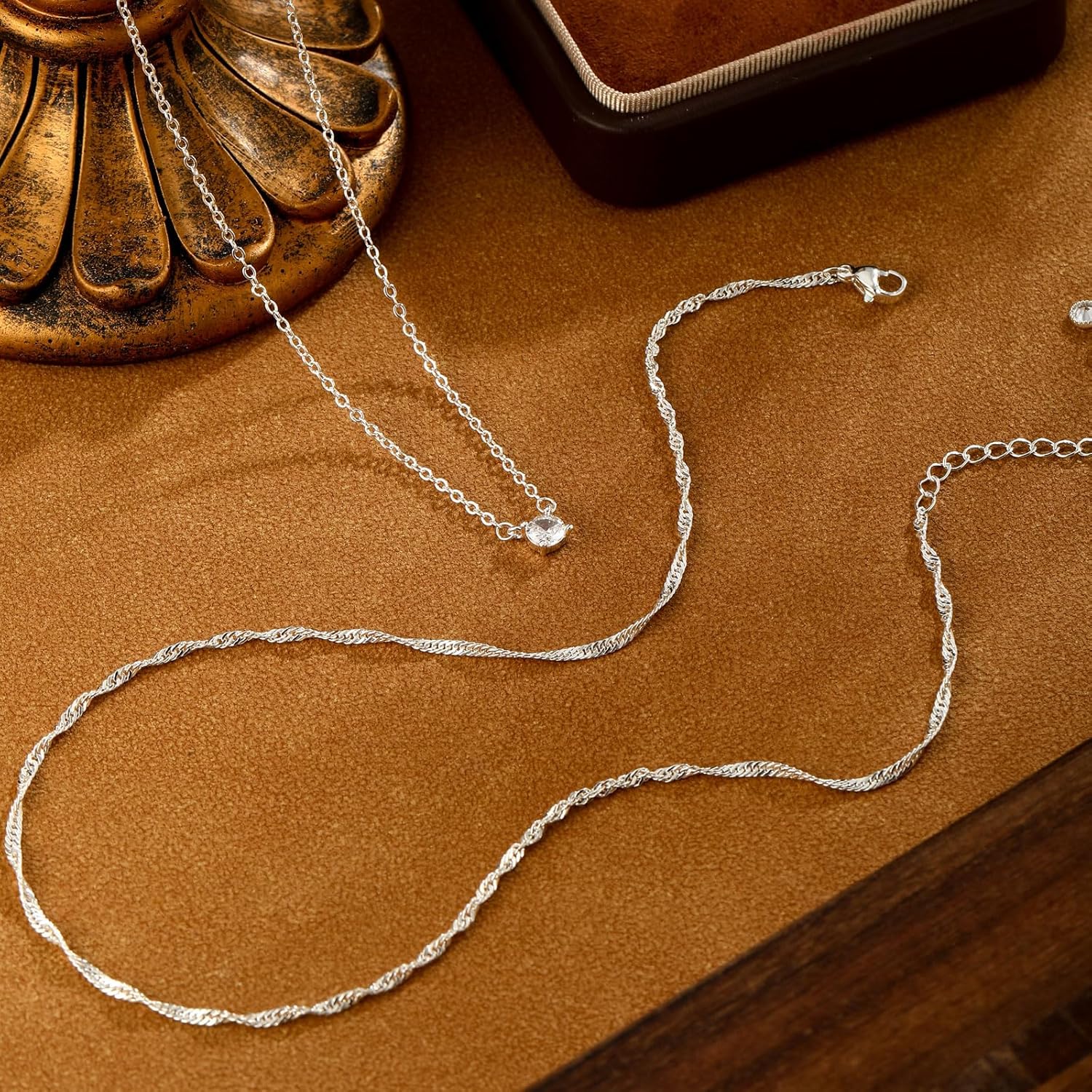 Layered Gold/Silver Necklace for Women Dainty 14K Gold Plated CZ Pendant Necklace Choker Necklace for Women Gold Necklace Stack Diamond Simple Trendy Jewelry Set - Image 6