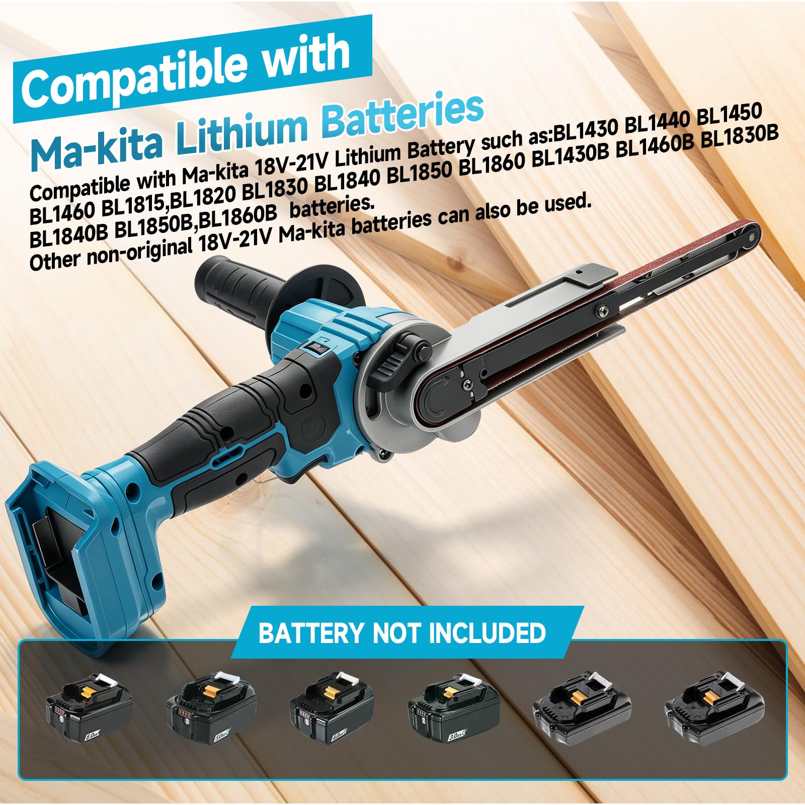 Akku-Bandschleifer kompatibel mit Makita 18 V, 9 x 533 mm, 6 Geschwindigkeitsstufen, bürstenloser Bandschleifer mit 24 Schleifbändern (40/60/80/120#) für Holz, Metall und Kunststoff