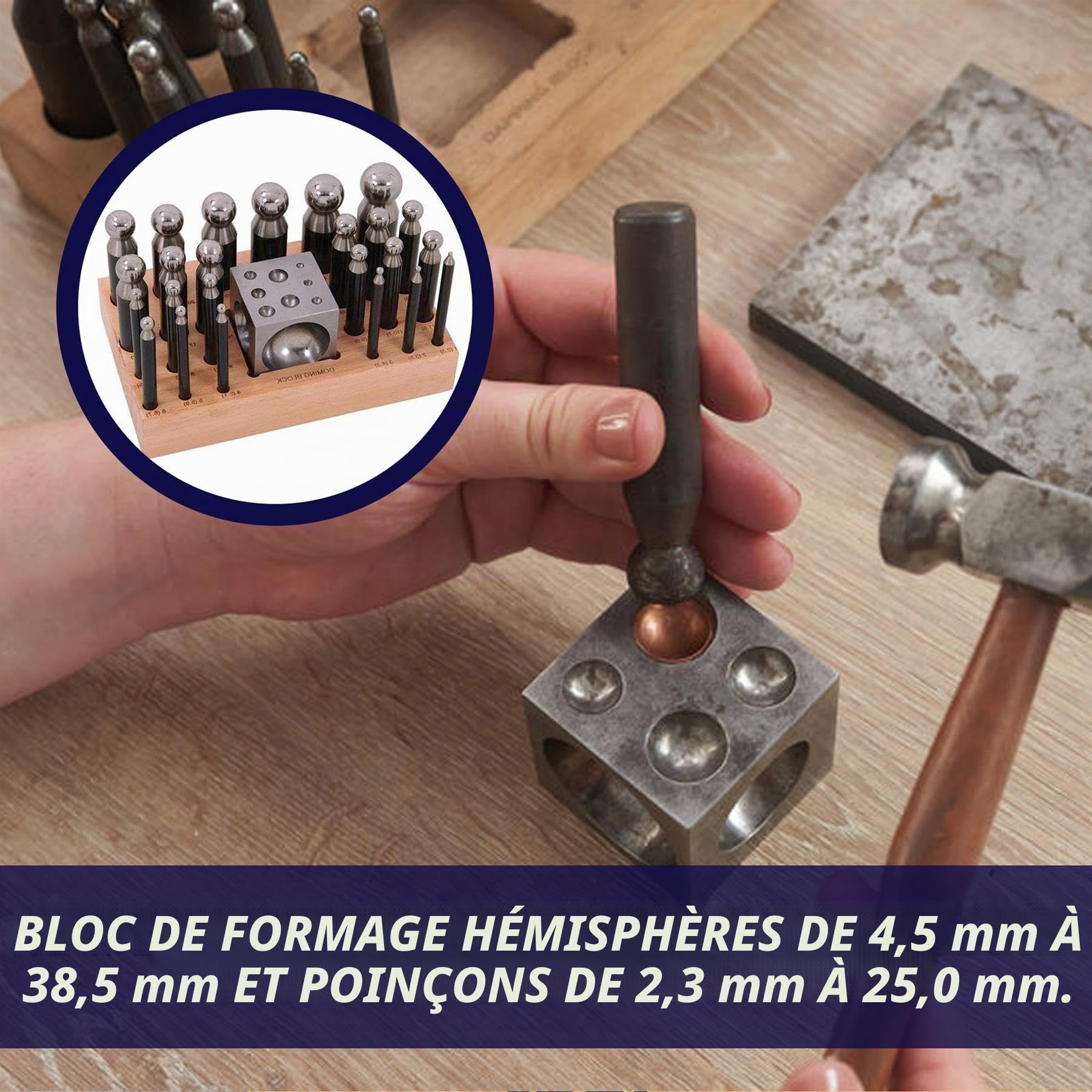 Dapetz 25pc Acier Doming Bloc et Pionçon Set Martelage Loisirs Créatifs Métal Mise en Forme Outil Kit