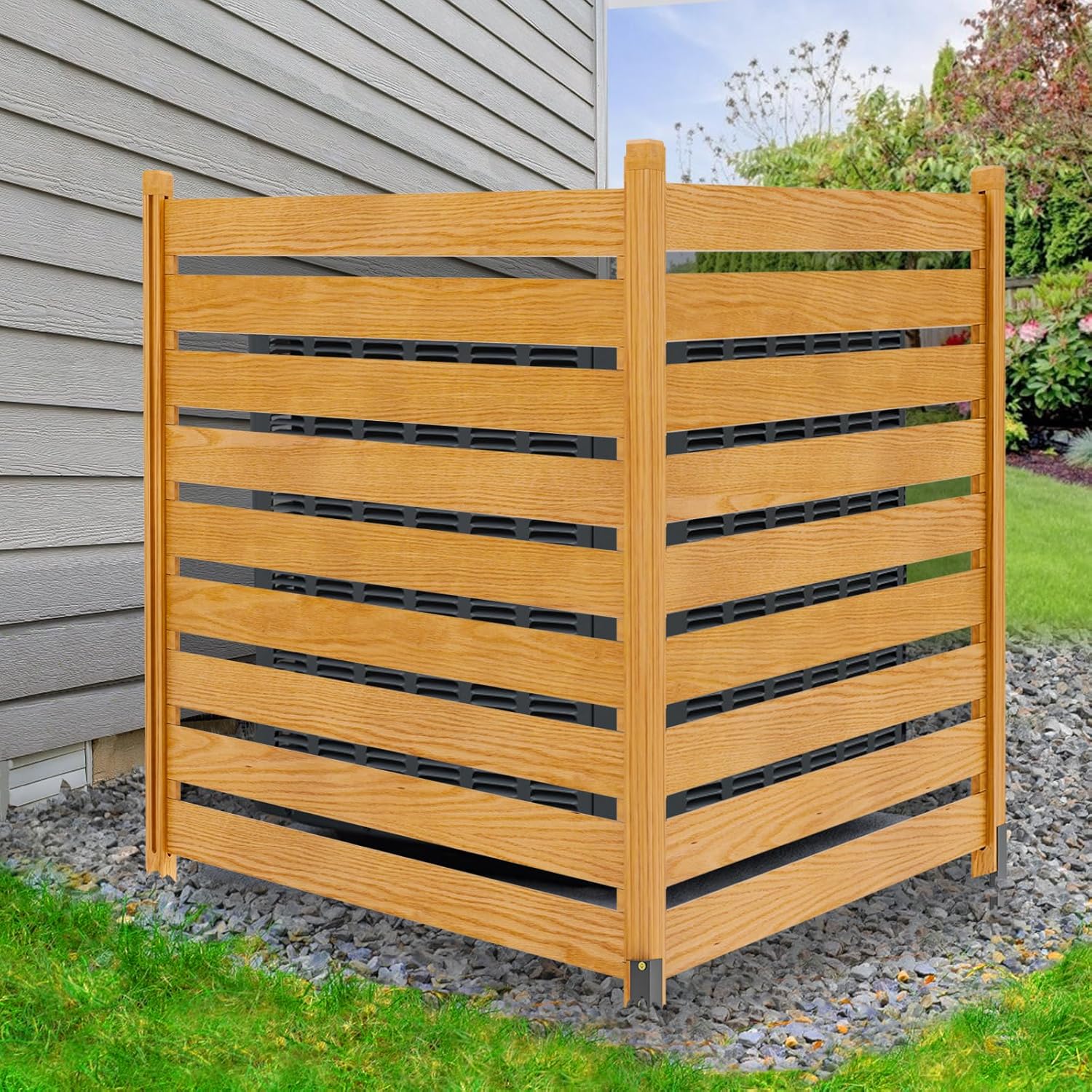 DoCred Air Conditioner Fence, 2-Panel Pool Equipment Enclosure, 38" W x 42" H Privacy Screens Fence Panels with Metal Stakes, Wood Trash Can Fence Privacy Fence Panels for Outside