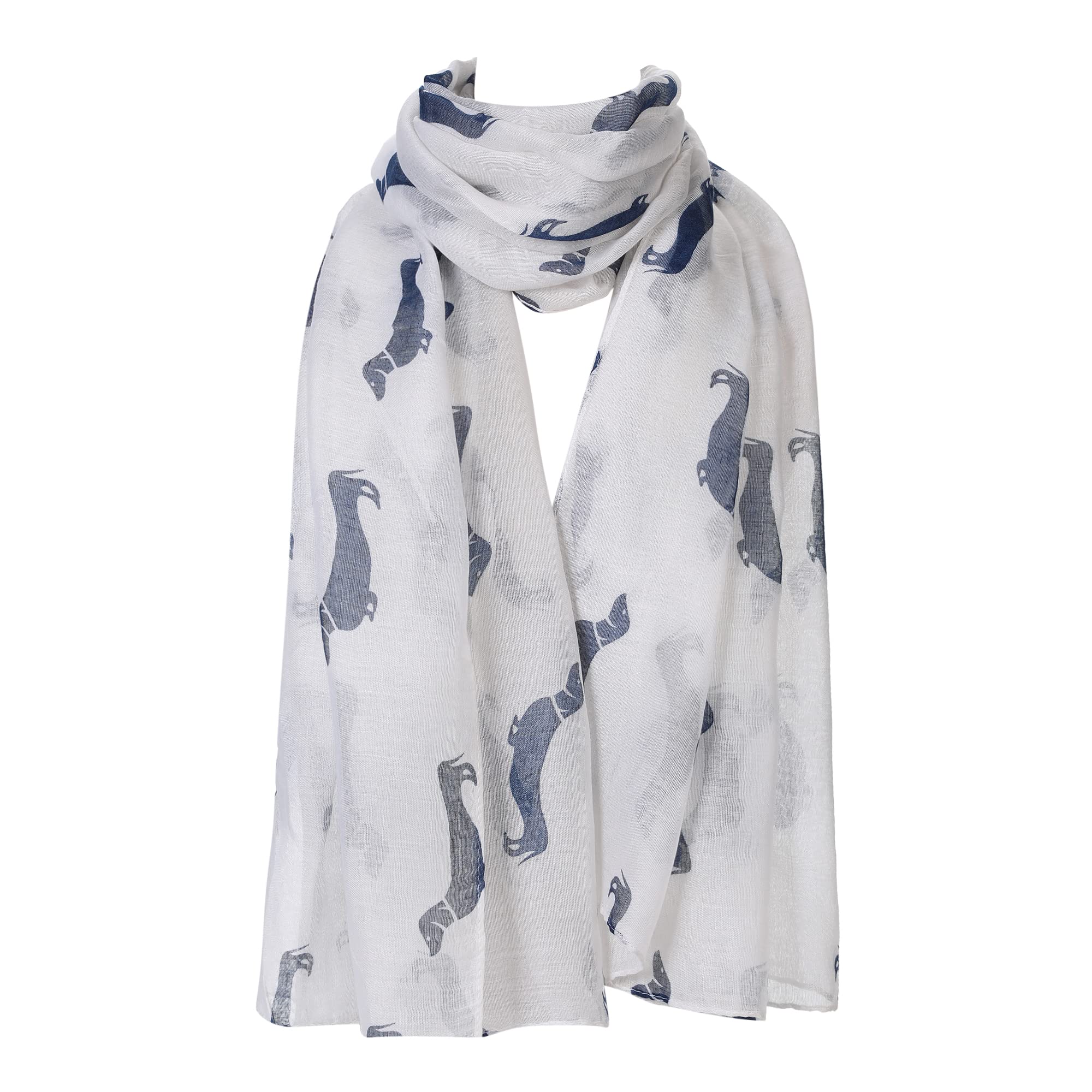 London Scarfs Ladies Women s Dachshund Sausage Dog Scarves of Cute Animal Print Oversize Long Scarf Wrap Shawl (White)