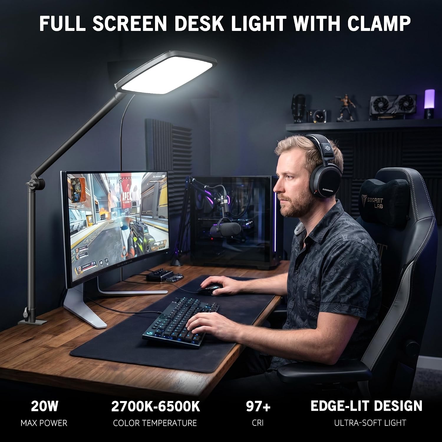 NiceVeedi 14" Soft Streaming Light, Dimmable Desk Ring Light with Clamp, 2700K-6500K/CRI97+/Flexible Arm/Modular Design/Remote, Key Light for Podcast/Home Office/YouTube/TikTok/Makeup/Video Calls