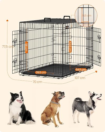 FEANDREA Dog Crate, Foldable, 107 cm, 2 Doors, XL, Black PPD42H - 4
