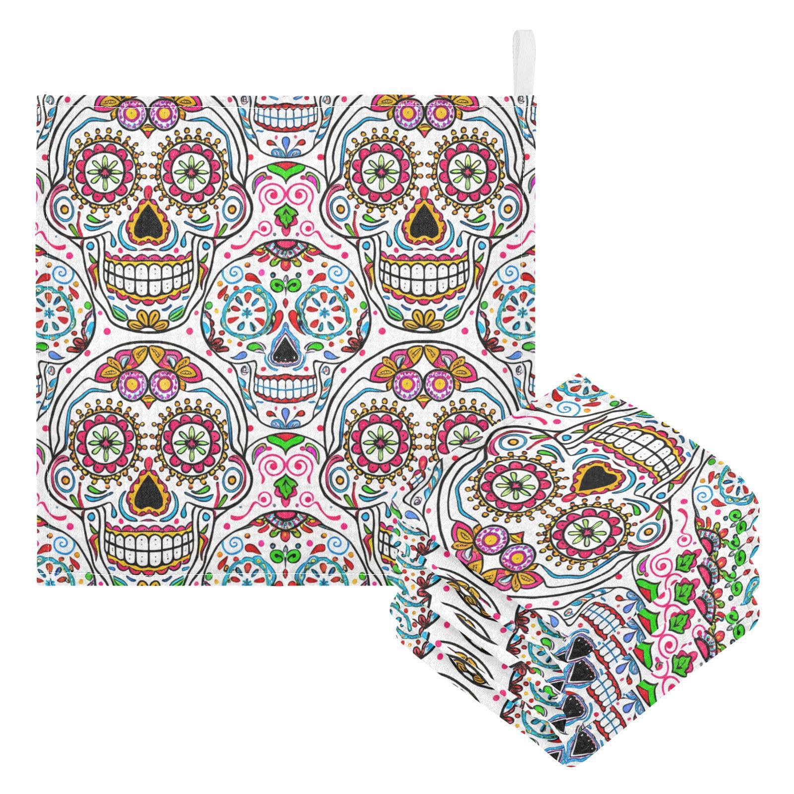 Kigai Colored Sugar Skull Baby Washcloths,5pcs Ultra Soft Absorbent Towel,Newborn Bath Face Towel, Natural Reusable Baby Wipes for Sensitive Skin, Baby Registry as Shower